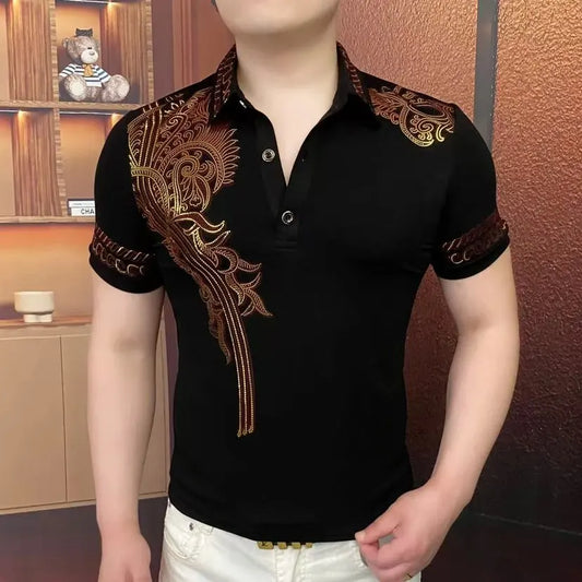 Camiseta con estampado láser de lujo para hombre, POLO informal de manga corta de verano, ropa de calle Social de negocios a la moda, camisetas POLO M-5XL