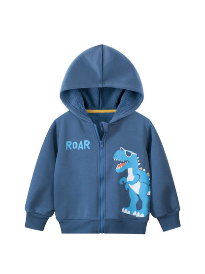 Sudadera con capucha de dibujos animados de dinosaurios para niños y niñas, ropa informal de lana de algodón con cremallera, abrigo simplificado, primavera 2024