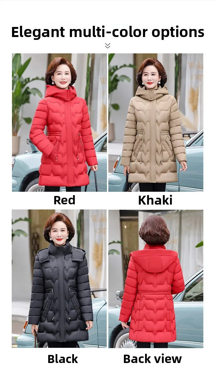 Chaqueta Larga de Algodón Grueso para Mujer, Acolchada, Ajustada, con Cintura Ajustable, Manga Larga, Cierre de Cremallera