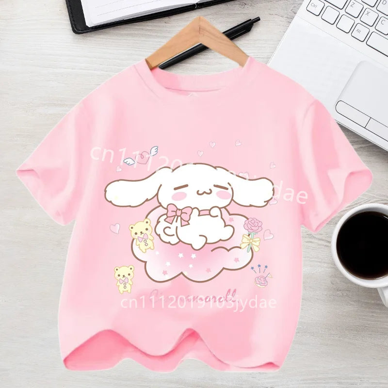 Camiseta de Manga Corta para Niños, Estilo Urbano, Verano 2026, Ropa Casual, Regalo Kawaii, Linda Camiseta de Cinnamoroll para Niña, Camiseta de Algodón con Estampado de Anime
