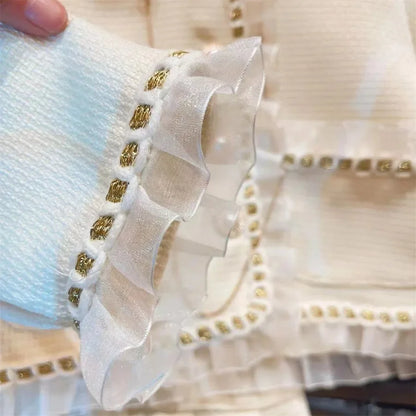 Conjunto de dos piezas de moda para niña, chaqueta de encaje, Falda corta, colección de primavera y otoño, novedad de 2024