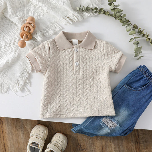 Camiseta de manga corta con cuello vuelto para bebés, ropa informal de 1 a 3 años, Tops lisos de verano