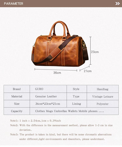 GURO-bolsos de viaje Retro de cuero de vaca para hombre y mujer, bolso de mano de cuero genuino, bolsa de Fitness de fin de semana de lujo, equipaje de viaje corto
