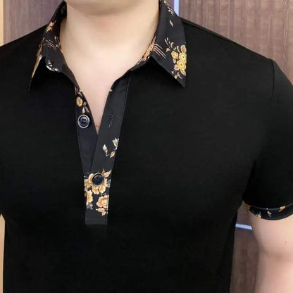 Camiseta con solapa de retales para hombre, Polo informal de manga corta cómodo y transpirable, camisetas POLO sociales de negocios a la moda de verano