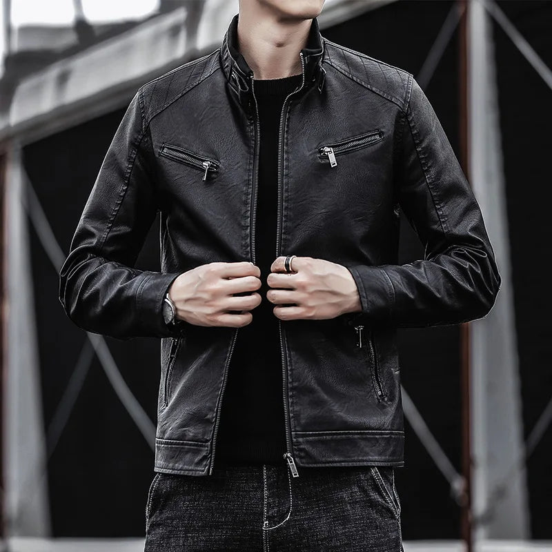 Chaqueta de cuero para hombre 2026, abrigo corto ajustado de moda para hombre, chaqueta de cuero estilo streetwear, blazer informal, ropa exterior masculina