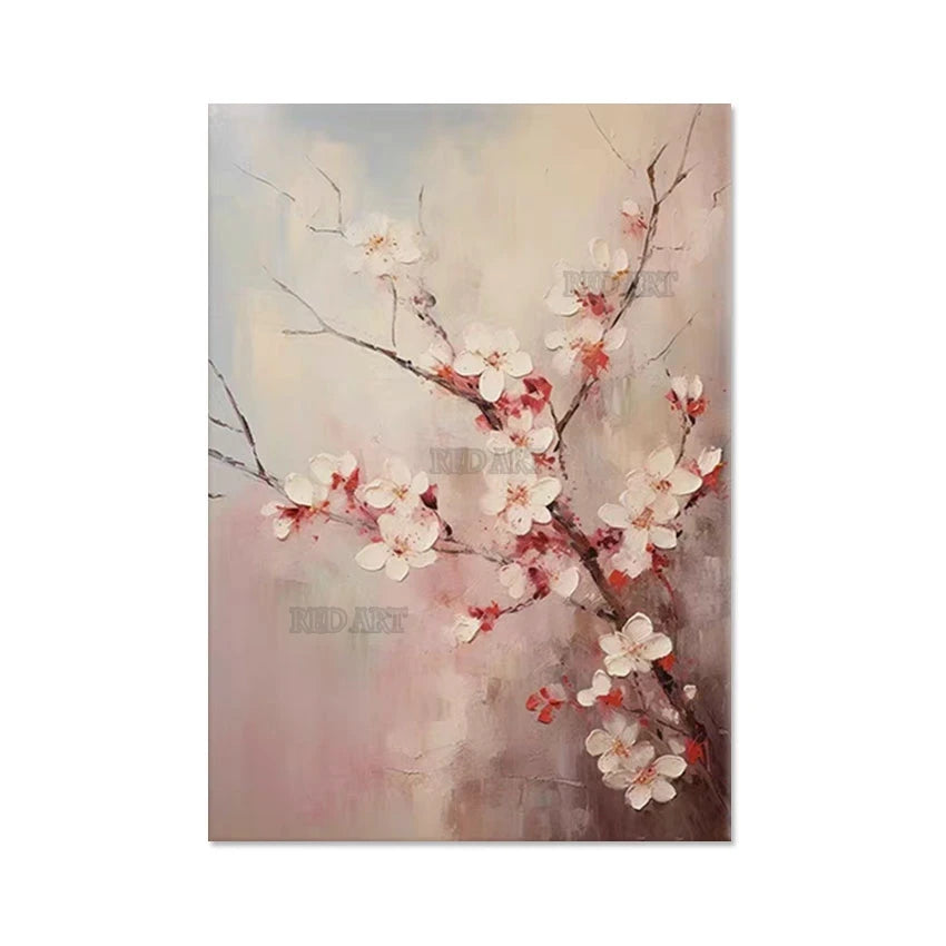 Pintura decorativa de pasillo, pintura al óleo de flores con cuchillo de flor de ciruelo abstracto, murales de gran tamaño, arte de pared en lienzo, juego sin marco