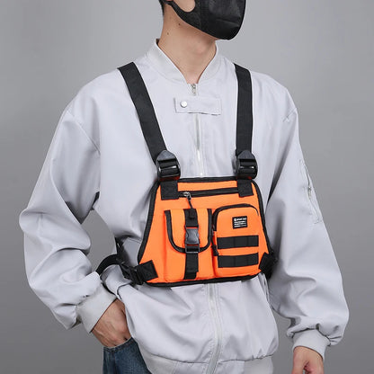 Hip-hop de moda para hombre con múltiples bolsillos bolso de pecho táctico funcional ligero viaje duradero bolso de chaleco deportivo de moda