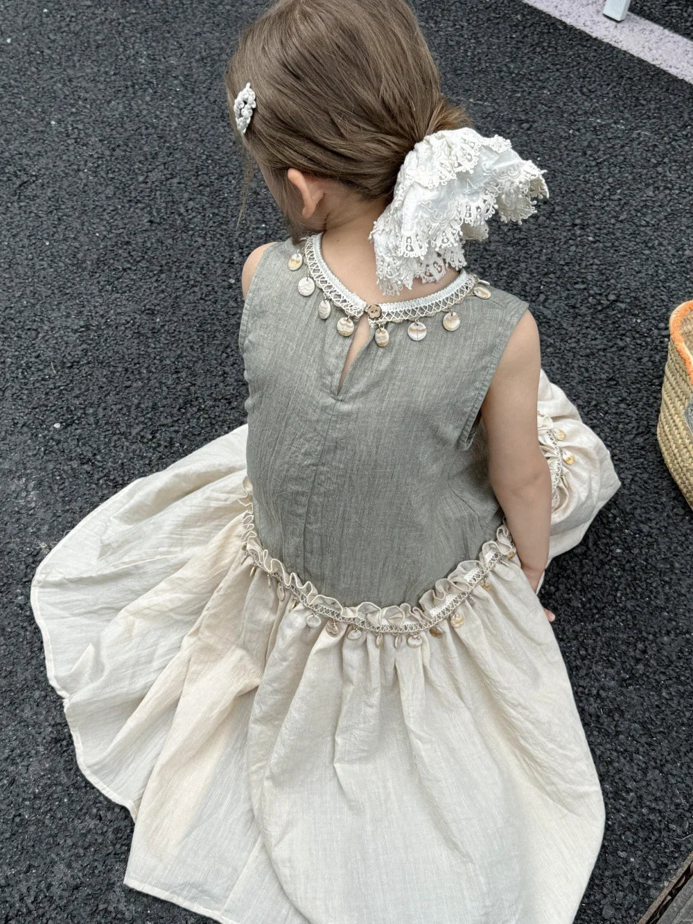 Dulce vestido para niñas verano 2025 nueva moda para niños temperamento Color contrastante vestido bohemio tendencia