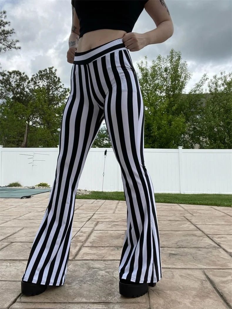 Pantalones Casuales a Rayas Blancas y Negras, Pantalones de Campana para Mujer, Moda de Verano, Ropa Casual para Mujer, Otro ...
