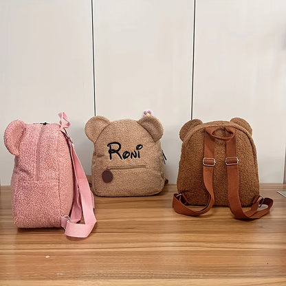 Mochila Mini con Orejas de Oso, Personalizable con Nombre Bordado, de Pana y Felpa, para Niñas, Mujeres, Niños Pequeños, Regalo para Guardería