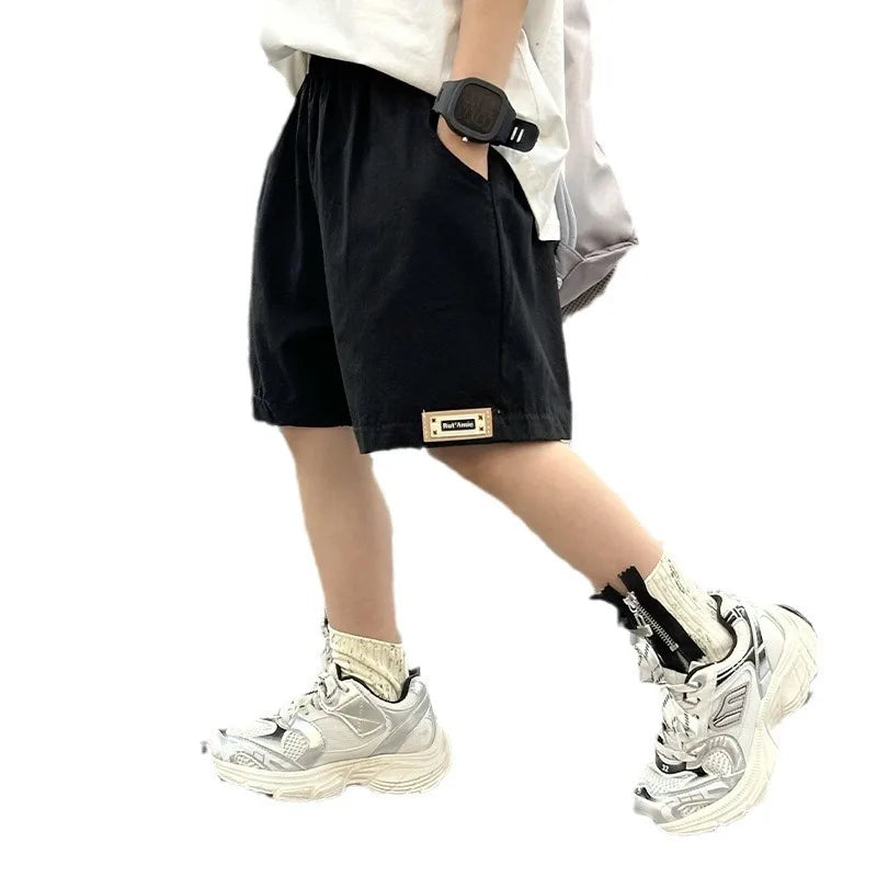 Pantalones Cortos de Verano para Niños de 3 a 14 Años, Pantalones Cortos Deportivos de Algodón Sólido para Niños, Pantalones Cortos con Cintura Elástica para Niños