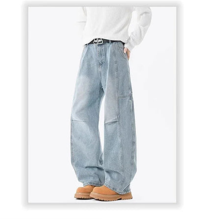 Otoño de los hombres de moda Hip Hop empalmado pantalones vaqueros holgados diseño plisado Casual pantalones vaqueros de pierna recta Y2K Vintage Streetwear jean