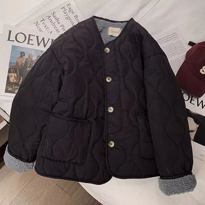 Chaqueta de algodón gruesa con forro de piel de cordero para mujer, ropa de abrigo para primavera y otoño, estilo informal, c...