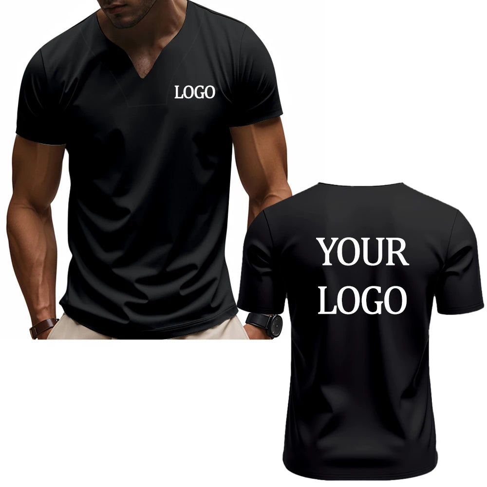 Camiseta con cuello en V con estampado personalizado DIY, camiseta de manga corta a la moda para hombre, top streetwear informal elegante y elegante, uso diario.
