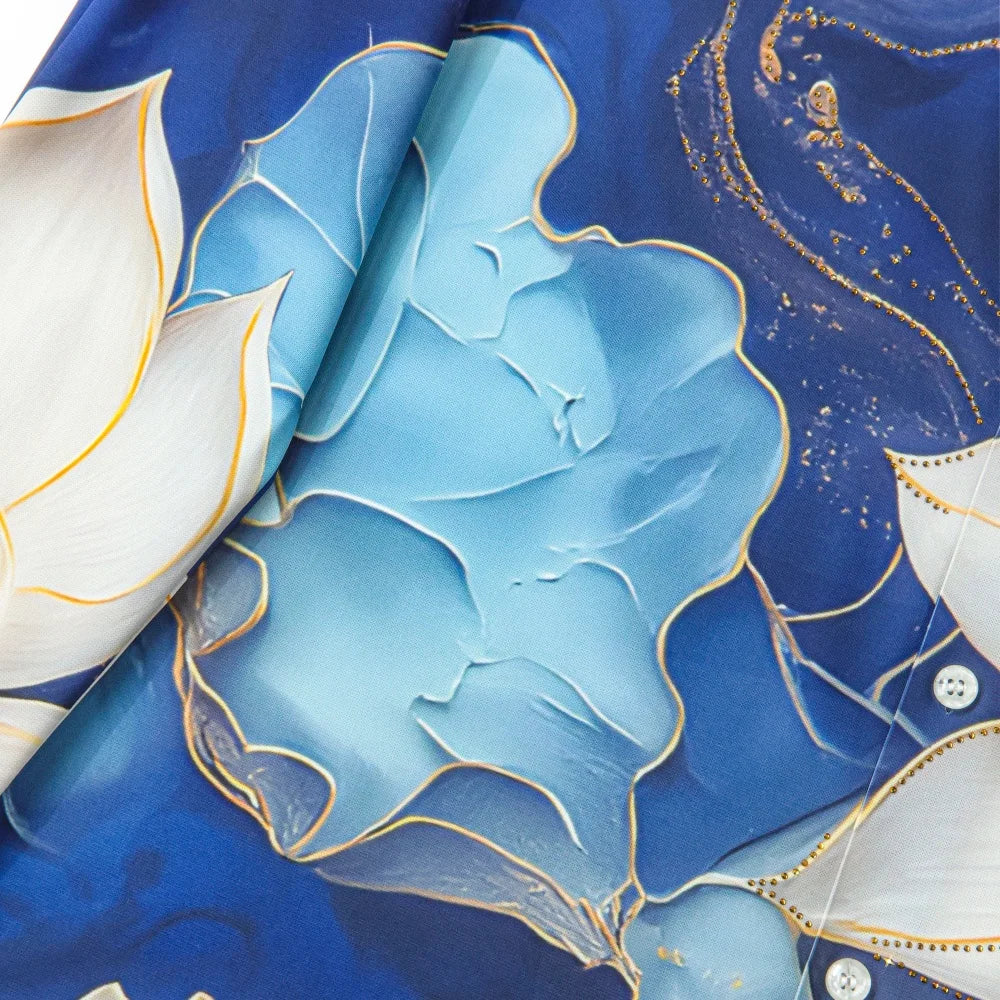Camisa de Lujo Estilo Oceánico para Hombre, Camisa Casual de Manga Larga con Pedrería y Flores, Camisa de Vestir para Oficina y Eventos Sociales, Ropa Masculina 2026