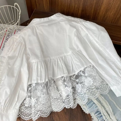 Conjunto de Dos Piezas de Camisa Blanca de Encaje y Jeans para Niñas, Primavera y Otoño 2026, Ropa de Princesa para Bebés y Niñas Pequeñas, Primavera/Verano