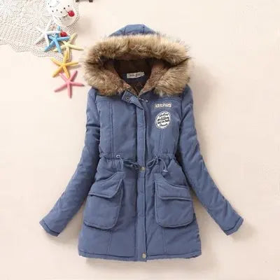 Women's Winter Long Jacket Hooded Overcoat Warm Fluffy Coats Zipper Closure Cotton Thickened Regular Length Coat