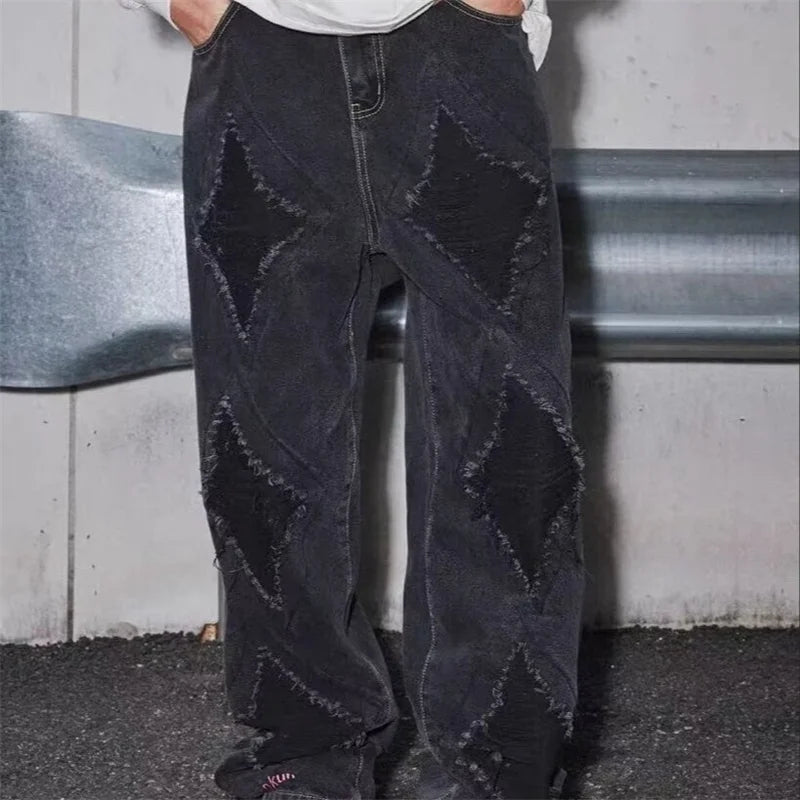 Pantalones Vaqueros Anchos Rotos de Moda Urbana para Hombre, Estilo Americano Casual Retro, Pierna Recta, Denim, Hip Hop, Desgastados, Y2K