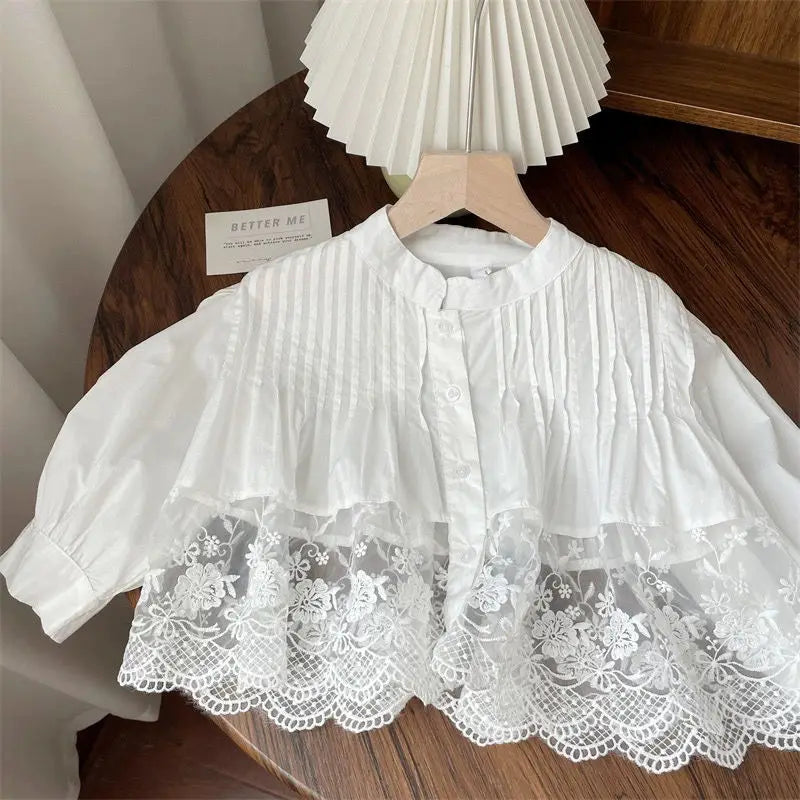 Conjunto de Dos Piezas de Camisa Blanca de Encaje y Jeans para Niñas, Primavera y Otoño 2026, Ropa de Princesa para Bebés y Niñas Pequeñas, Primavera/Verano
