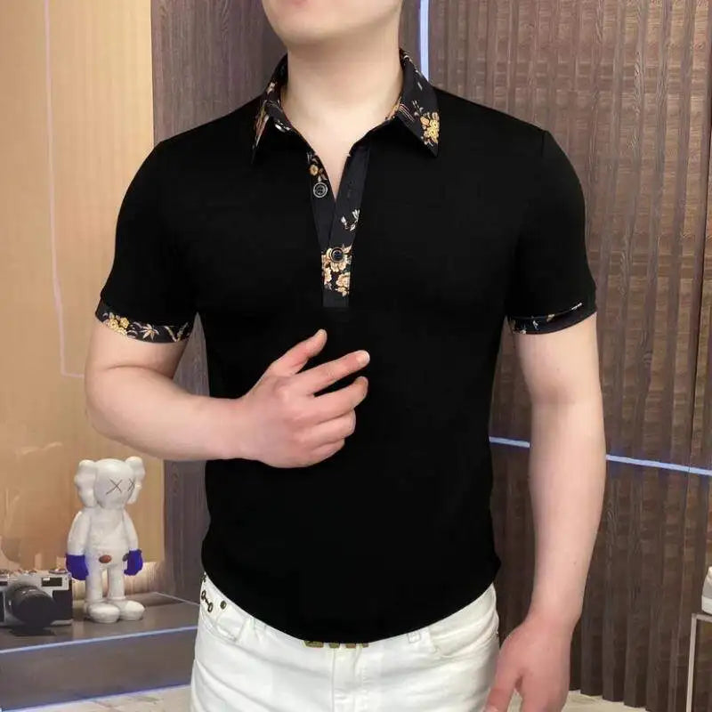 Camiseta con solapa de retales para hombre, Polo informal de manga corta cómodo y transpirable, camisetas POLO sociales de negocios a la moda de verano