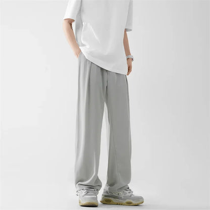 Pantalones bombachos holgados rectos lisos de verano para hombre, pantalones de chándal drapeados deportivos informales, pantalones de pierna ancha con cordón, novedad de 2025