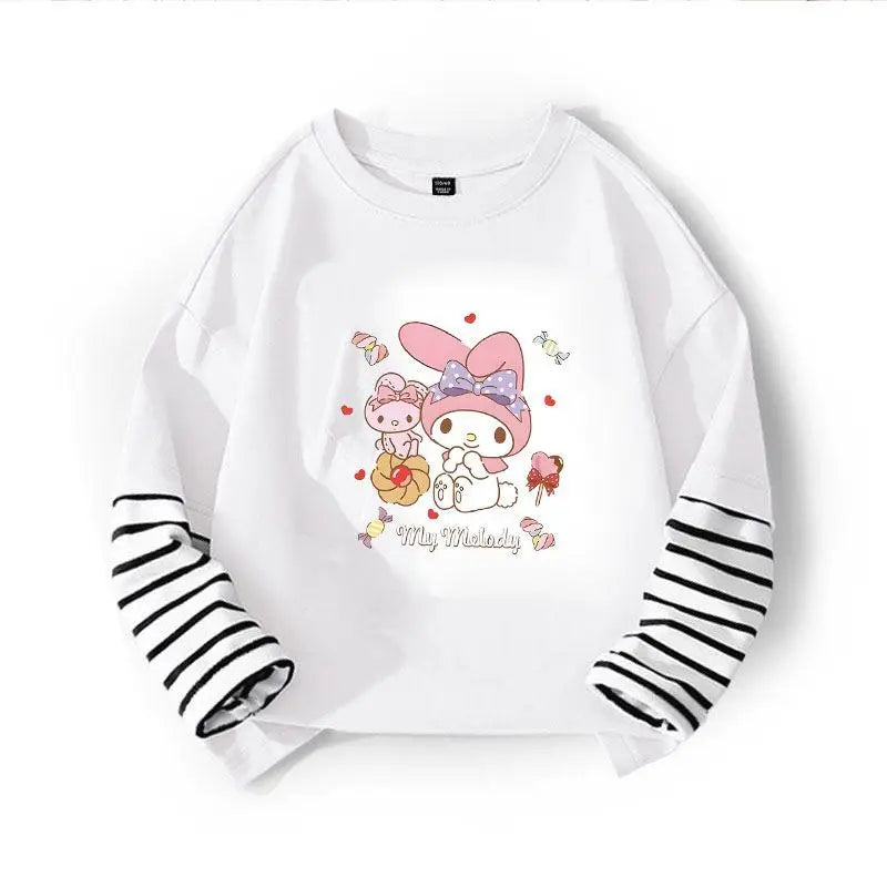 Kuromi My Melody Cinnamoroll camiseta para niños dos piezas Patchwork Y2K sudadera de manga larga Casual niñas niño Tops