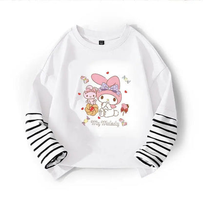 Kuromi My Melody Cinnamoroll camiseta para niños dos piezas Patchwork Y2K sudadera de manga larga Casual niñas niño Tops