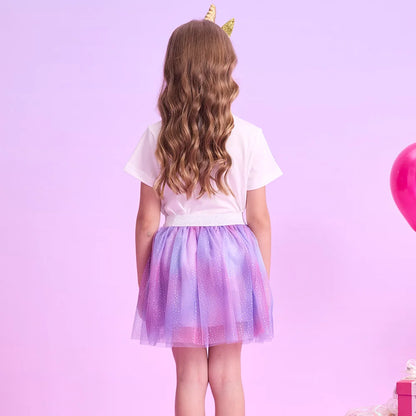 VIKITA, minifalda de malla de tul púrpura degradado con purpurina para niñas, fiesta de cumpleaños para niños, princesa, ropa informal diaria, falda esponjosa brillante