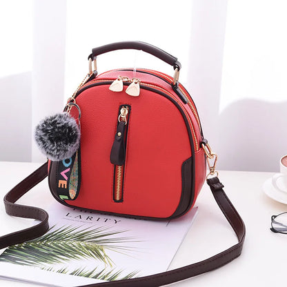 Bolsos pequeños de cuero PU para mujer, bolso de hombro tipo bandolera con diseño de bola de pelo, bolsos de mensajero de lujo a la moda para mujer