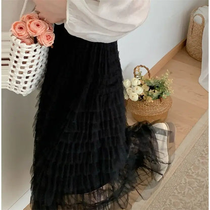 Falda larga de tul de talla grande para mujer, cintura alta, estilo A, con capas, elegante, para 200 libras, estilo coreano, ...