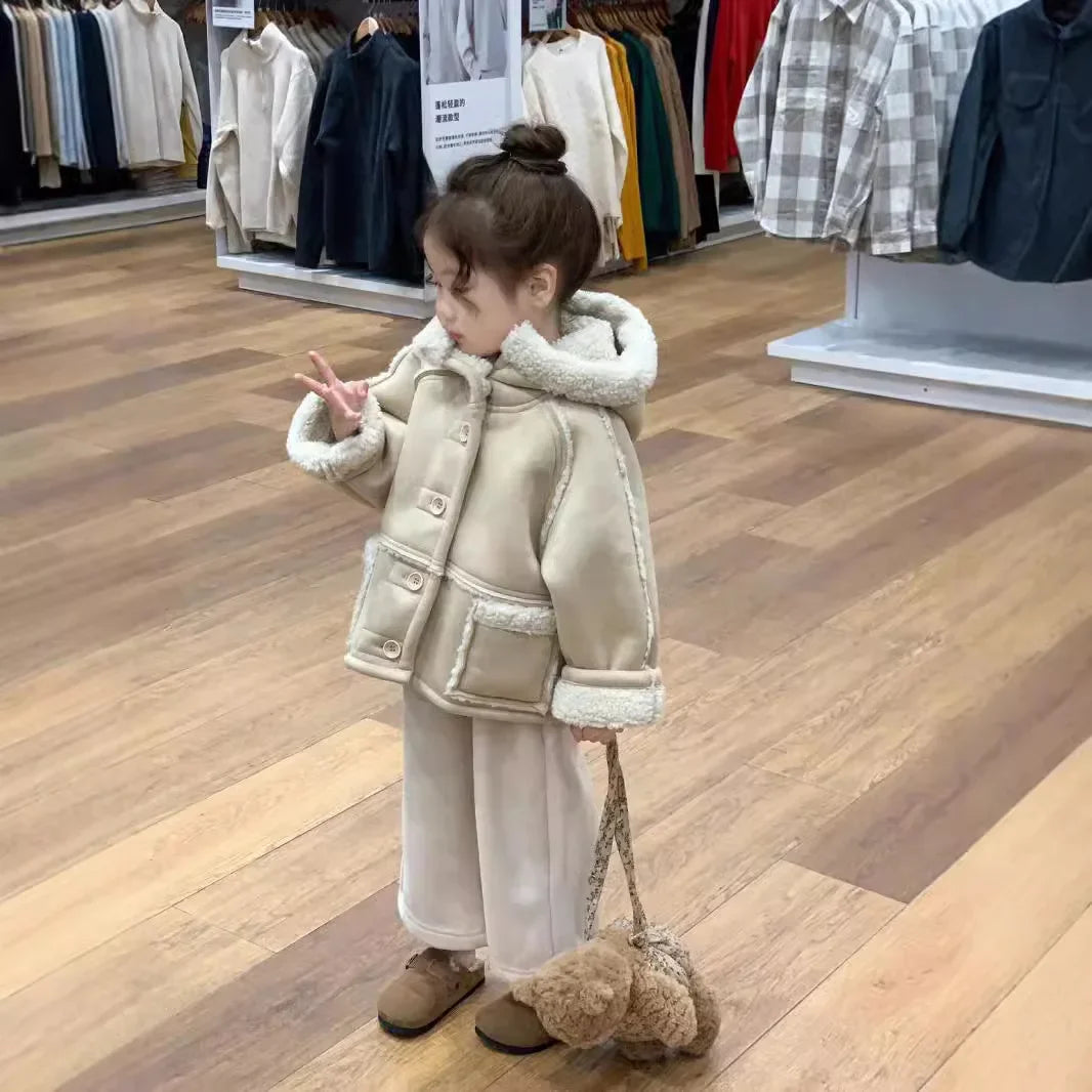 Ropa para niños, edición de invierno para niñas, abrigo coreano grueso y cálido con capucha, chaqueta dulce de moda versátil 2024