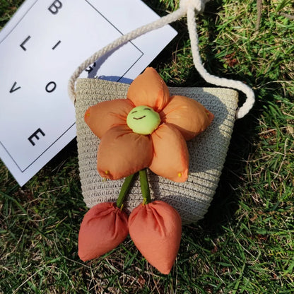 Bolso de hombro hecho a mano para niños y niñas, con flores bandolera de paja, monedero para llaves, Mini bolso de princesa