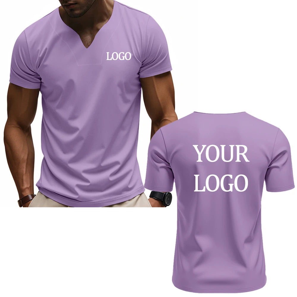 Camiseta con cuello en V con estampado personalizado DIY, camiseta de manga corta a la moda para hombre, top streetwear informal elegante y elegante, uso diario.