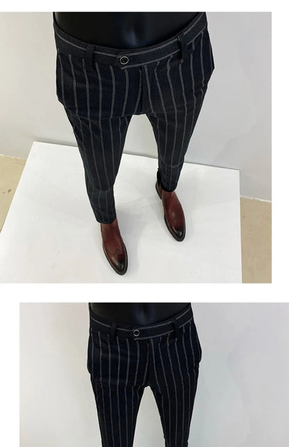Pantalones de traje a rayas para hombre, pantalón de vestir Social para oficina de negocios, informal, ajustado, para boda, 2022
