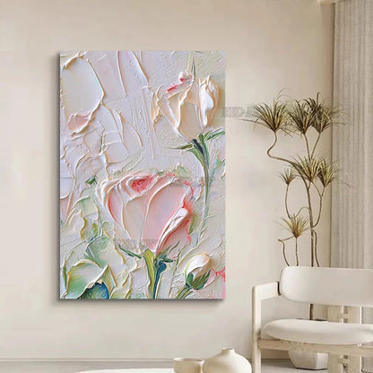 Pintura al Óleo de Rosas con Espátula de Gran Tamaño, Hecha a Mano, Moderna, Murales en Lienzo, Conjunto de Paneles de Arte para Pared, Piezas sin Marco