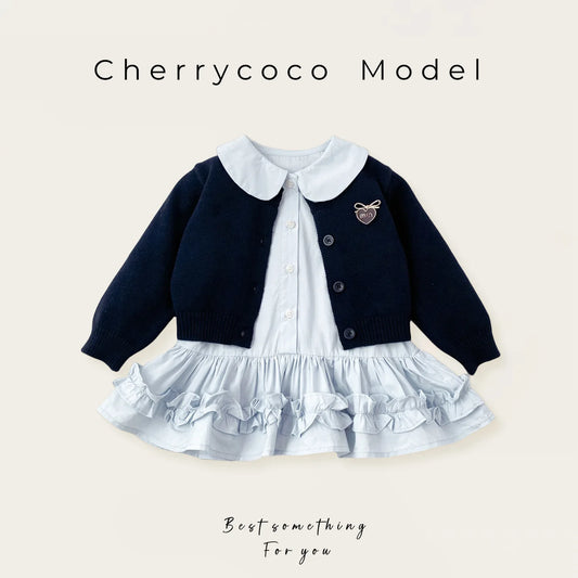 Conjunto de Vestido para Niña, Primavera y Otoño 2026, Nuevo Suéter de Punto con Volantes, Vestido de Dos Piezas