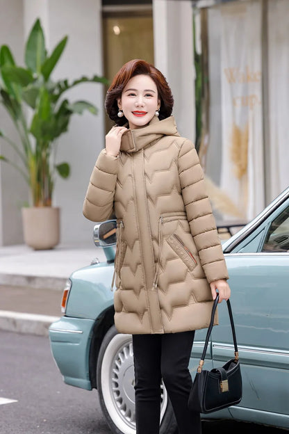 Chaqueta Larga de Algodón Grueso para Mujer, Acolchada, Ajustada, con Cintura Ajustable, Manga Larga, Cierre de Cremallera