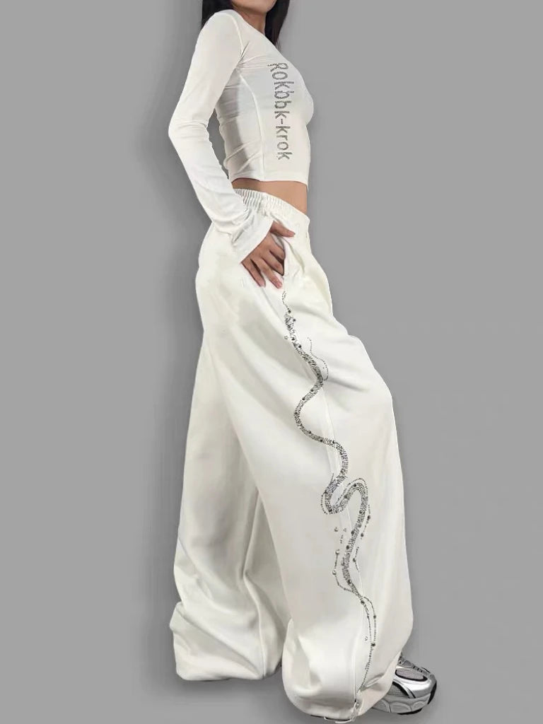 Pantalones Casuales de Pierna Recta con Estampado de Serpiente, Estilo Urbano Americano, para Bailar, Cintura Alta, Mezcla de...