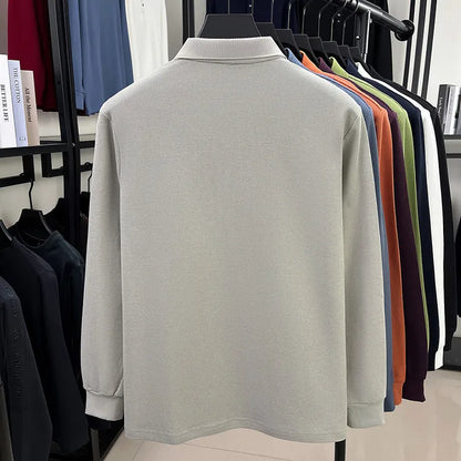Polo de manga larga de otoño 2025 para hombre, 100% algodón transpirable, estilo informal de negocios con cuello de algodón clásico