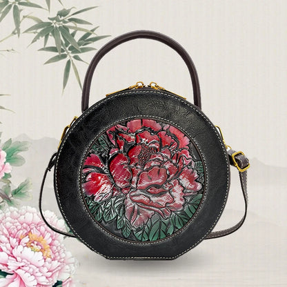 Bolso de diseñador de lujo para mujer, bolso de hombro de estilo chino Retro con relieve 3D de flores, bolso cruzado para gifls, nuevo bolsillo redondo para teléfono