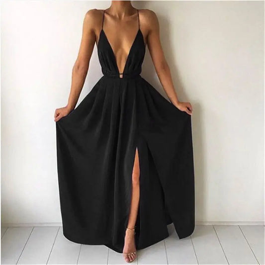Vestido sexy con cuello en V y espalda descubierta, vestido largo sin mangas de verano a la moda para mujer, cintura alta, co...