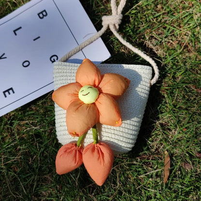 Bolso de hombro hecho a mano para niños y niñas, con flores bandolera de paja, monedero para llaves, Mini bolso de princesa