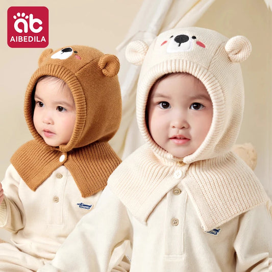 Gorro de una pieza 2 en 1 para niños, bufanda de invierno, gorros tejidos para niños, Color sólido, bonito jersey cálido con cuello a prueba de viento de dibujos animados para niños y niñas de 1 a 3 años