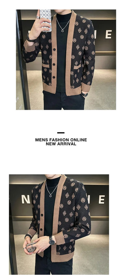 Cárdigan de punto de Jacquard para hombre, chaquetas informales de negocios, abrigos con botones, ropa de M-4XL, otoño