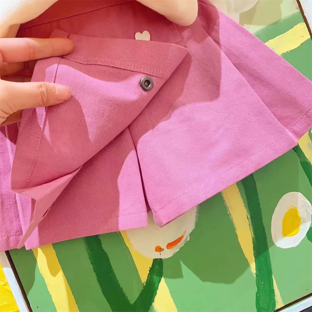 Conjunto de ropa de moda para chicas, novedad de verano, camiseta con cuello de muñeca con estampado de bordado de corazón + Pantalones cortos, traje de 2 uds para niños de 3 4 5 6 8 años