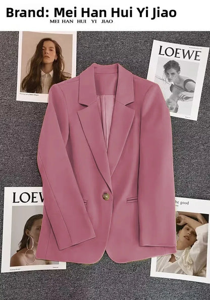 Green Suit Jacket Women's Fashionable Versatile Spring Autumn Polyester Commute Style Regular Thickness Online Exclusive