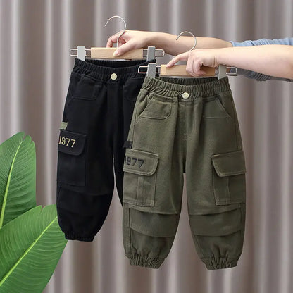 Spring and Autumn Kids Boys Pants 2026 New Style Children's Handsome Cargo Pants Cotton Boys Baby Casual Pants