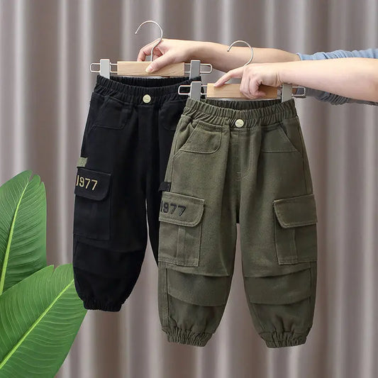 Spring and Autumn Kids Boys Pants 2026 New Style Children's Handsome Cargo Pants Cotton Boys Baby Casual Pants