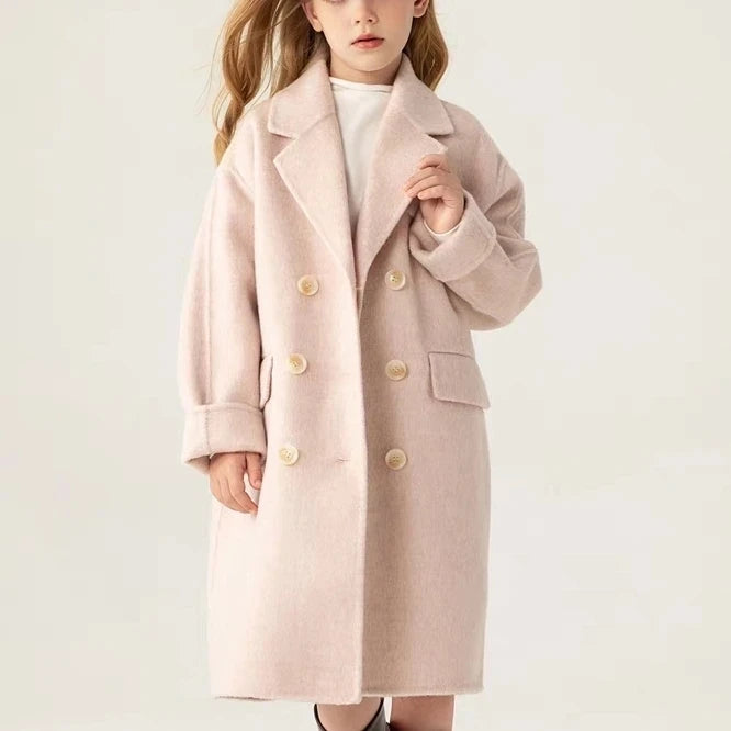 Ropa Infantil Coreana, Abrigo de Lana de Doble Cara para Niños y Niñas, Abrigo Largo de Lana Coreana, Abrigo de Algodón Imitación de Doble Cara