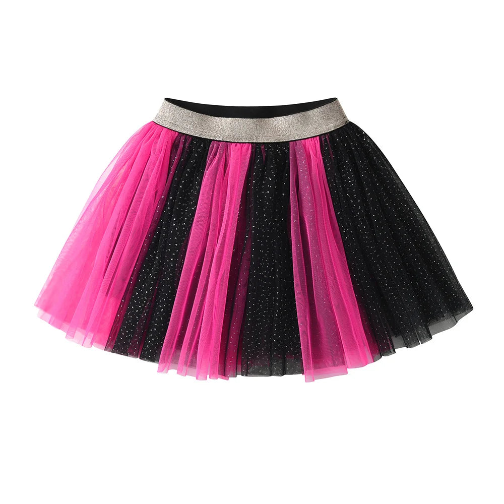 VIKITA, falda tutú con purpurina rosa y negra para niñas, faldas informales de tul en capas para fiesta y baile, faldas para uso diario, minifaldas bonitas a la moda para niñas